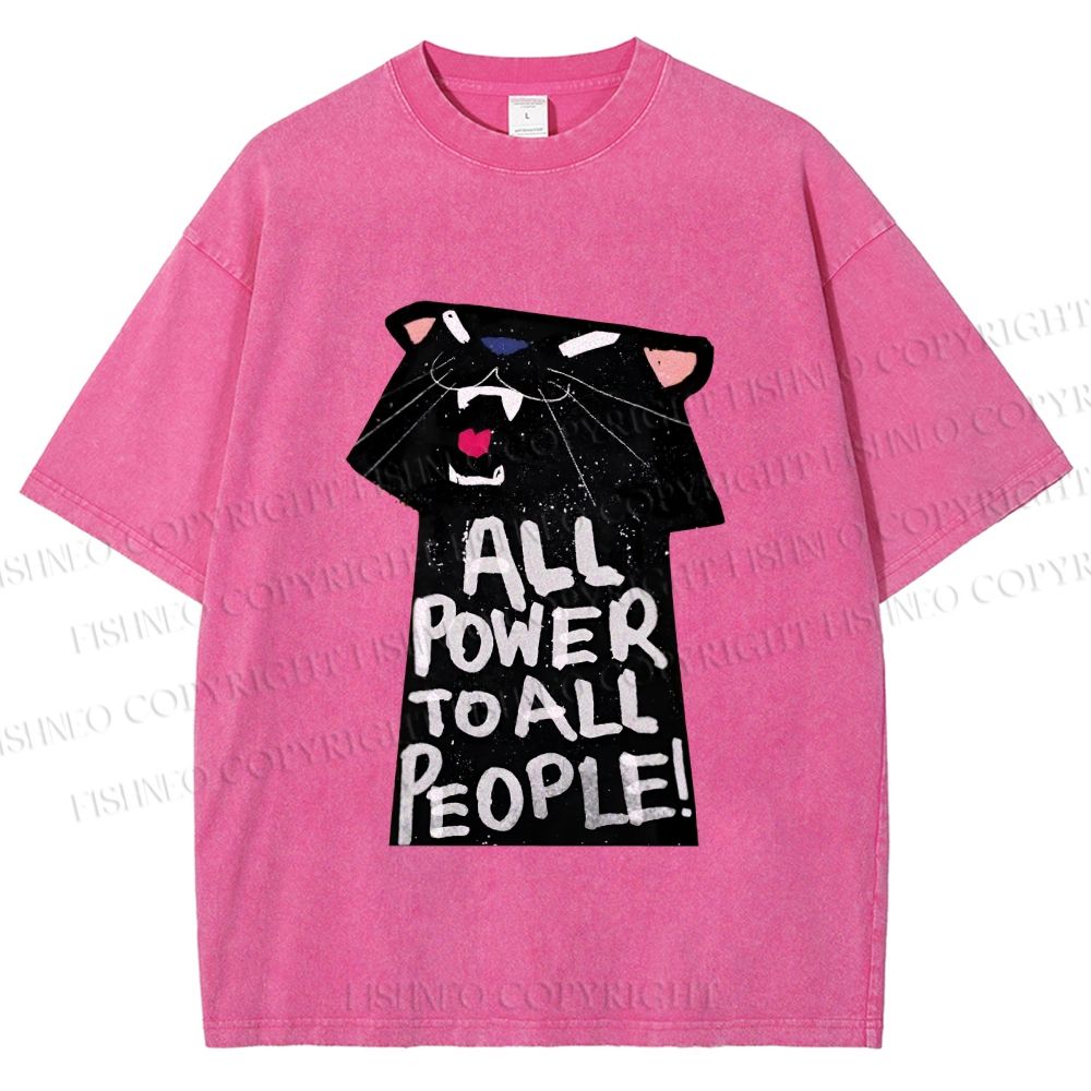 Unisex All Power to All People Panther Printed Washed Tee