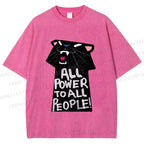 Unisex All Power to All People Panther Printed Washed Tee