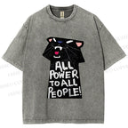 Unisex All Power to All People Panther Printed Washed Tee