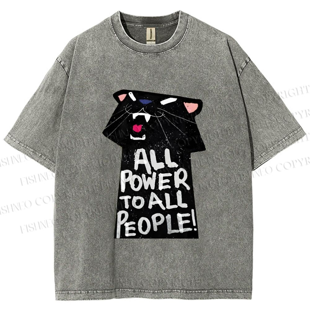 Unisex All Power to All People Panther Printed Washed Tee