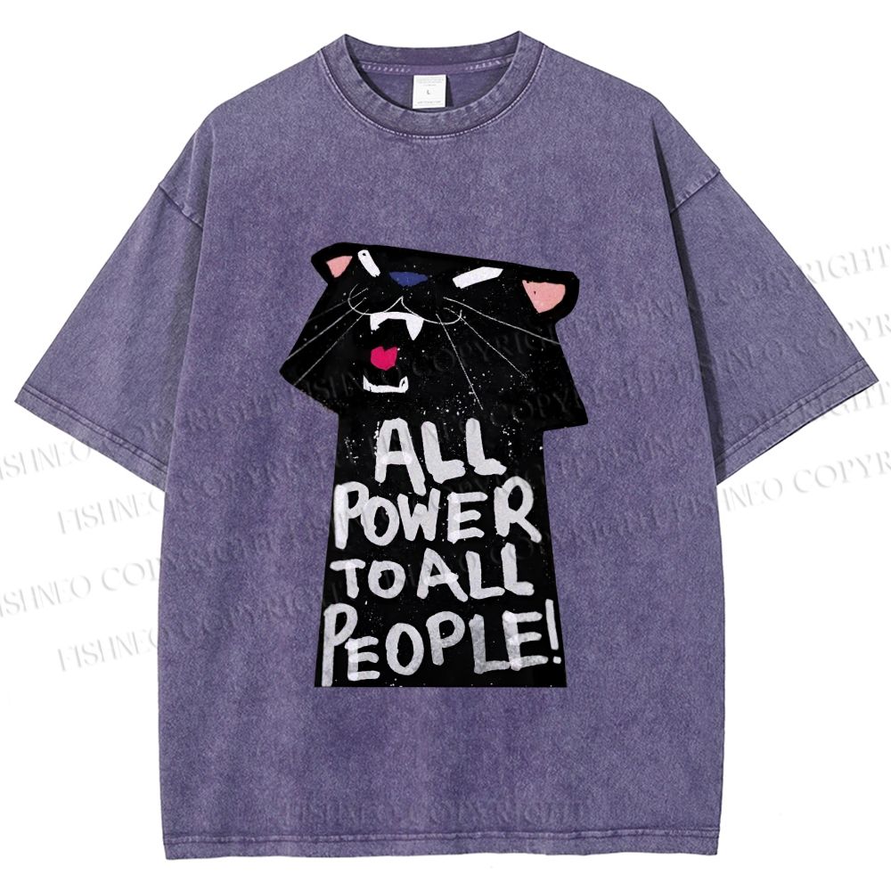 Unisex All Power to All People Panther Printed Washed Tee