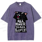 Unisex All Power to All People Panther Printed Washed Tee