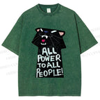 Unisex All Power to All People Panther Printed Washed Tee