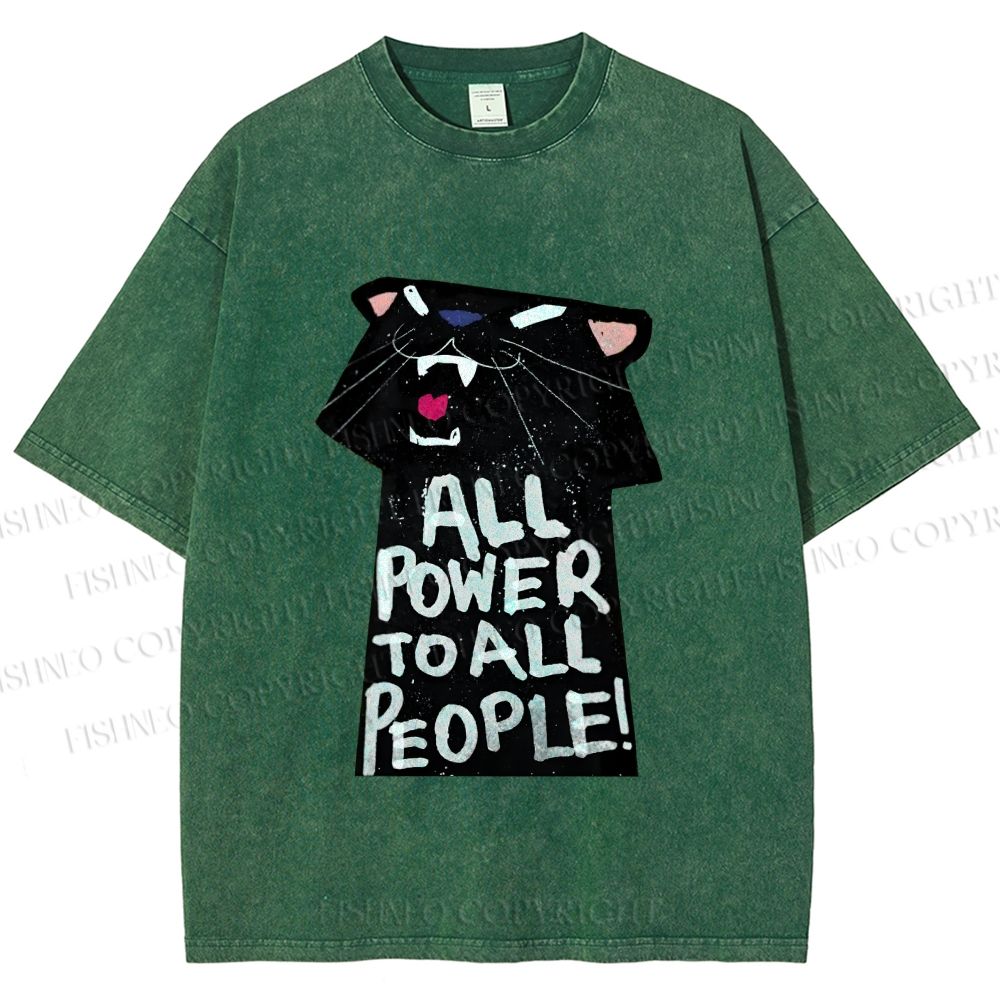 Unisex All Power to All People Panther Printed Washed Tee