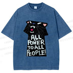 Unisex All Power to All People Panther Printed Washed Tee