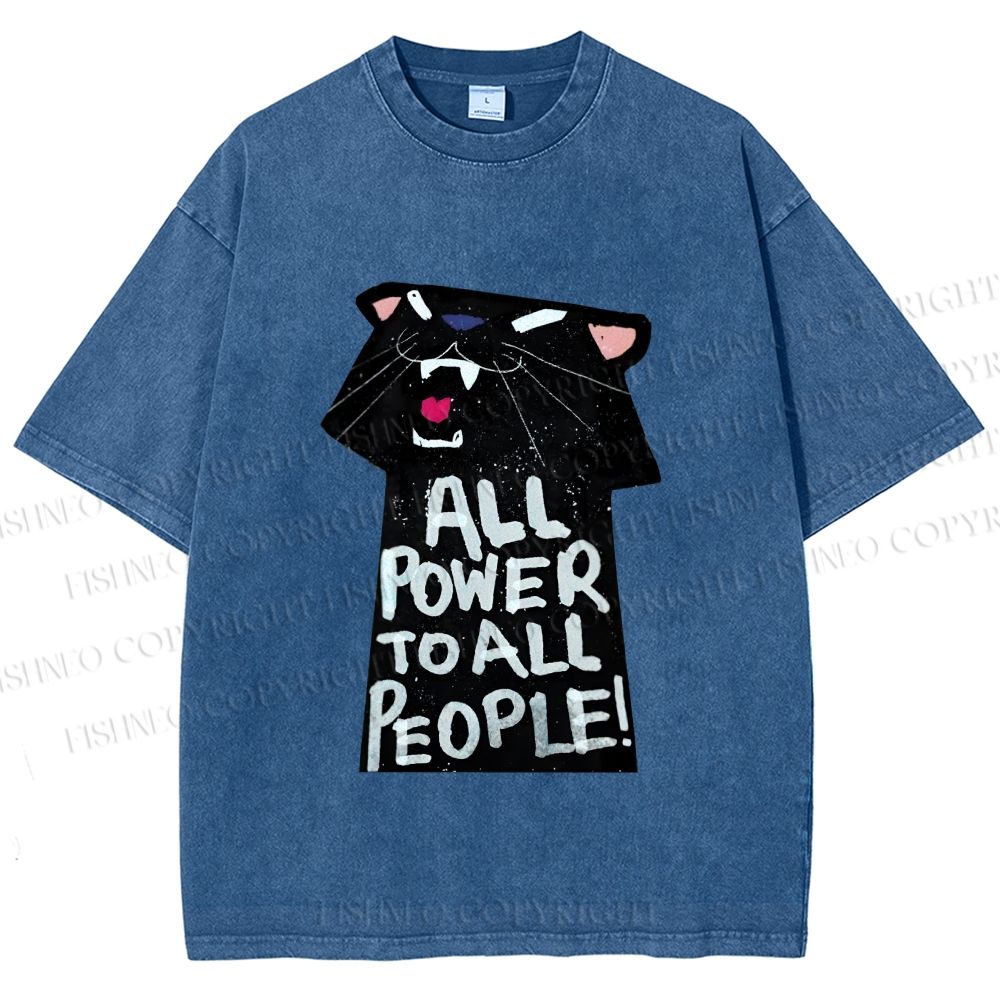 Unisex All Power to All People Panther Printed Washed Tee