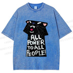 Unisex All Power to All People Panther Printed Washed Tee
