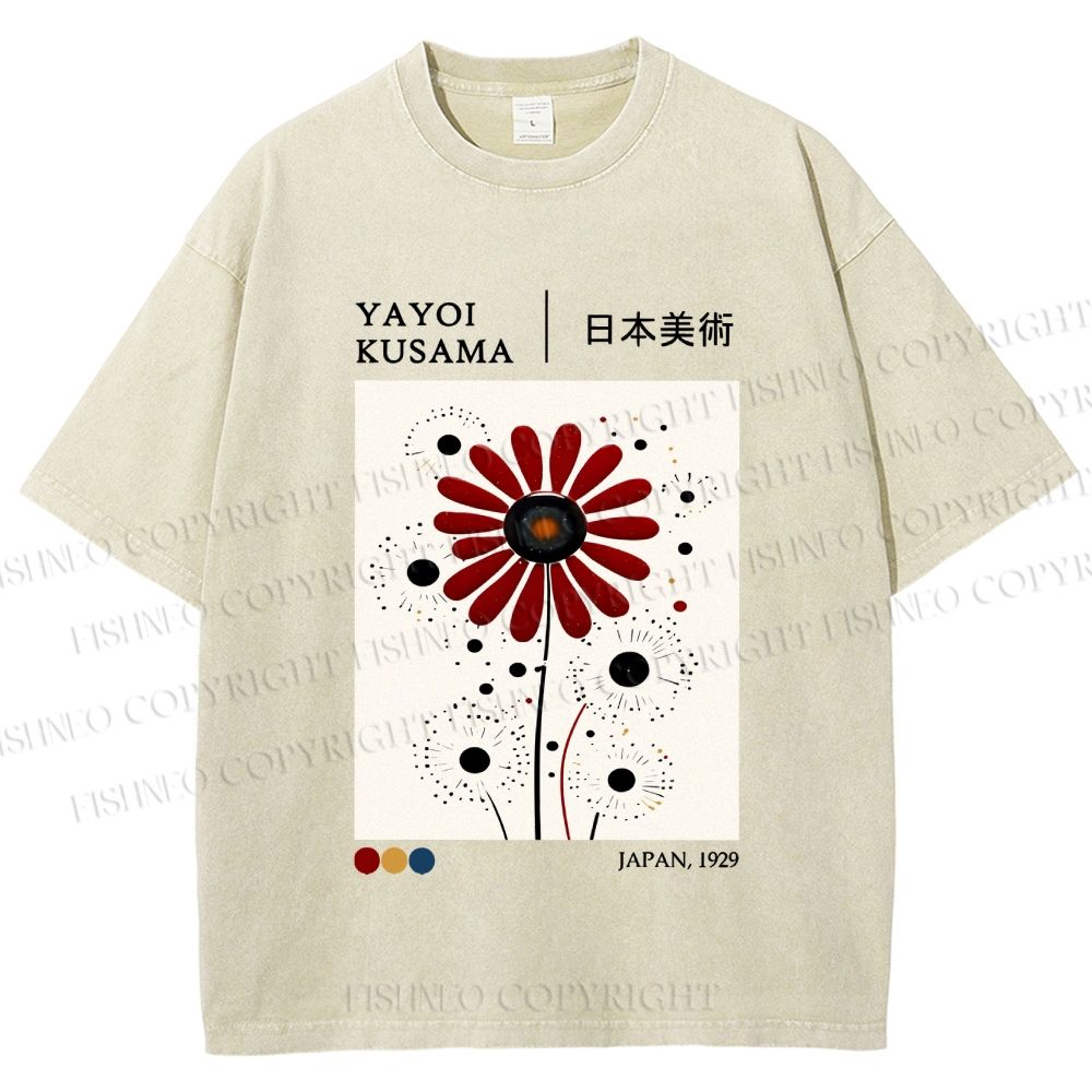 Unisex Yayoi Kusama Flower Printed Washed Tee