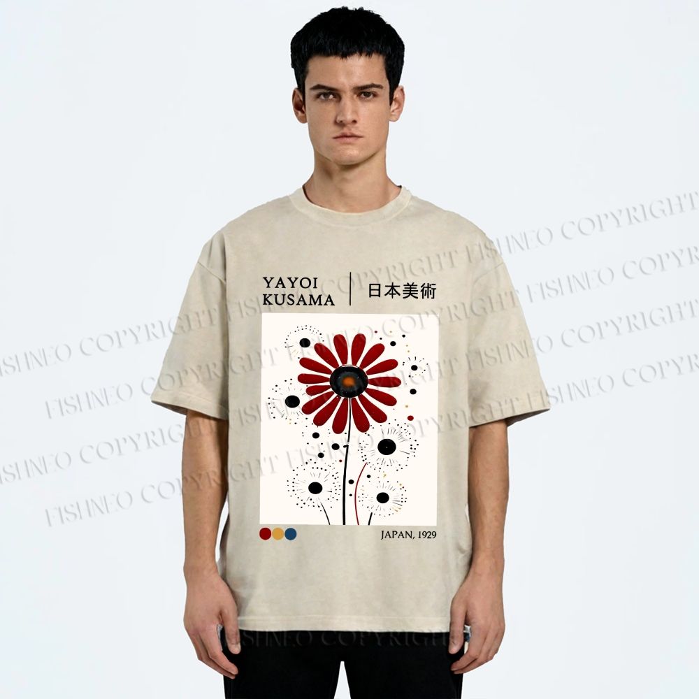 Unisex Yayoi Kusama Flower Printed Washed Tee