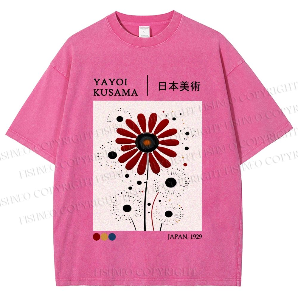 Unisex Yayoi Kusama Flower Printed Washed Tee