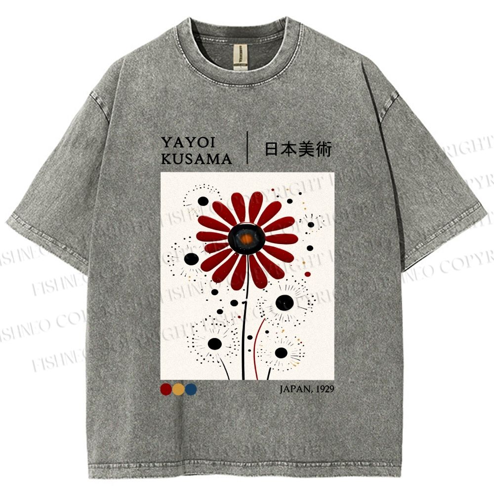 Unisex Yayoi Kusama Flower Printed Washed Tee