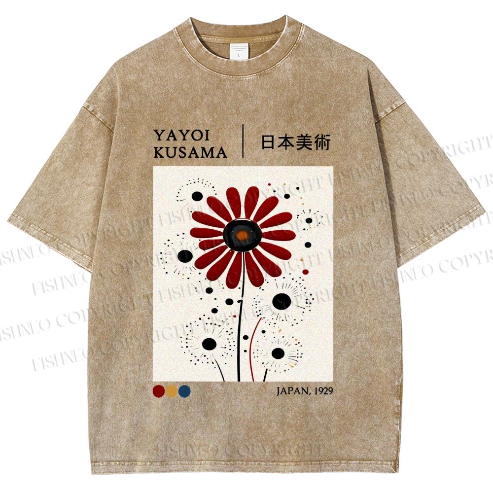 Unisex Yayoi Kusama Flower Printed Washed Tee