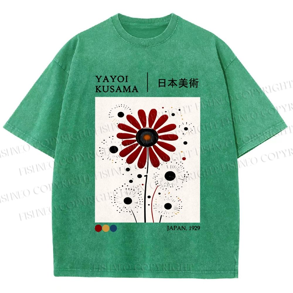 Unisex Yayoi Kusama Flower Printed Washed Tee