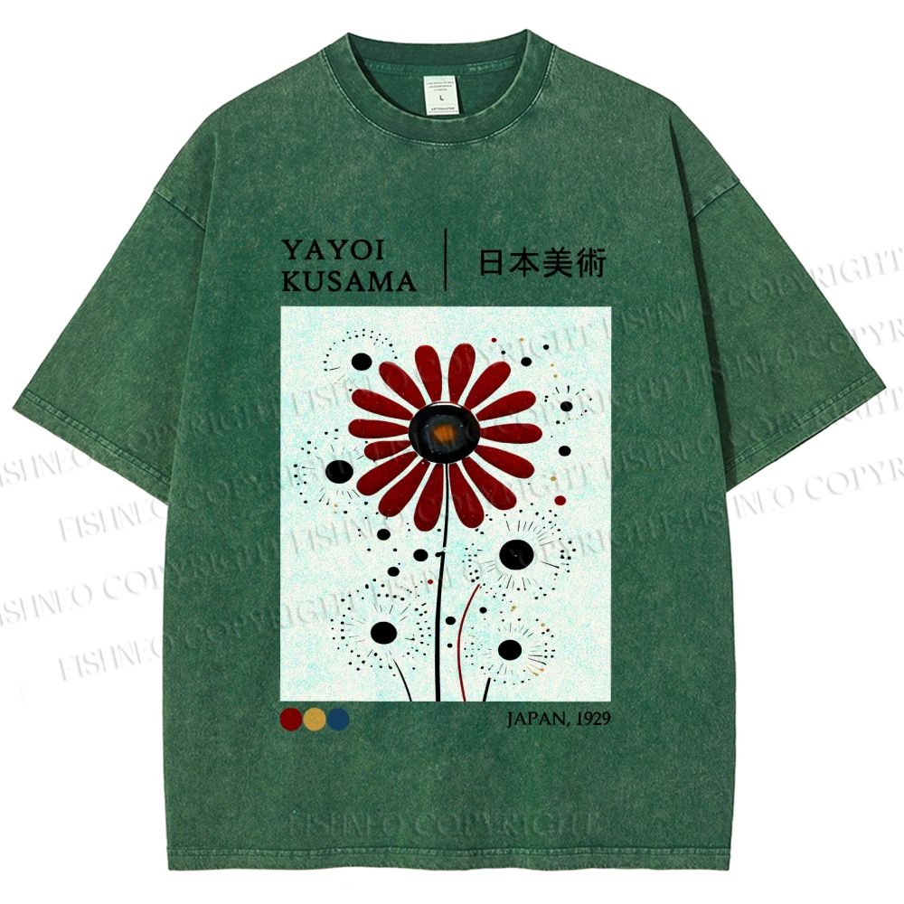 Unisex Yayoi Kusama Flower Printed Washed Tee