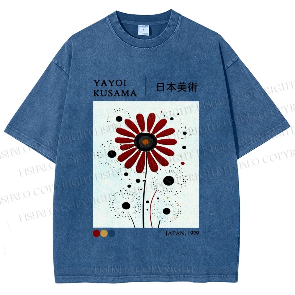 Unisex Yayoi Kusama Flower Printed Washed Tee
