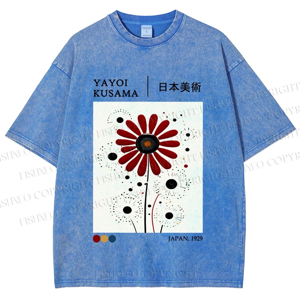 Unisex Yayoi Kusama Flower Printed Washed Tee
