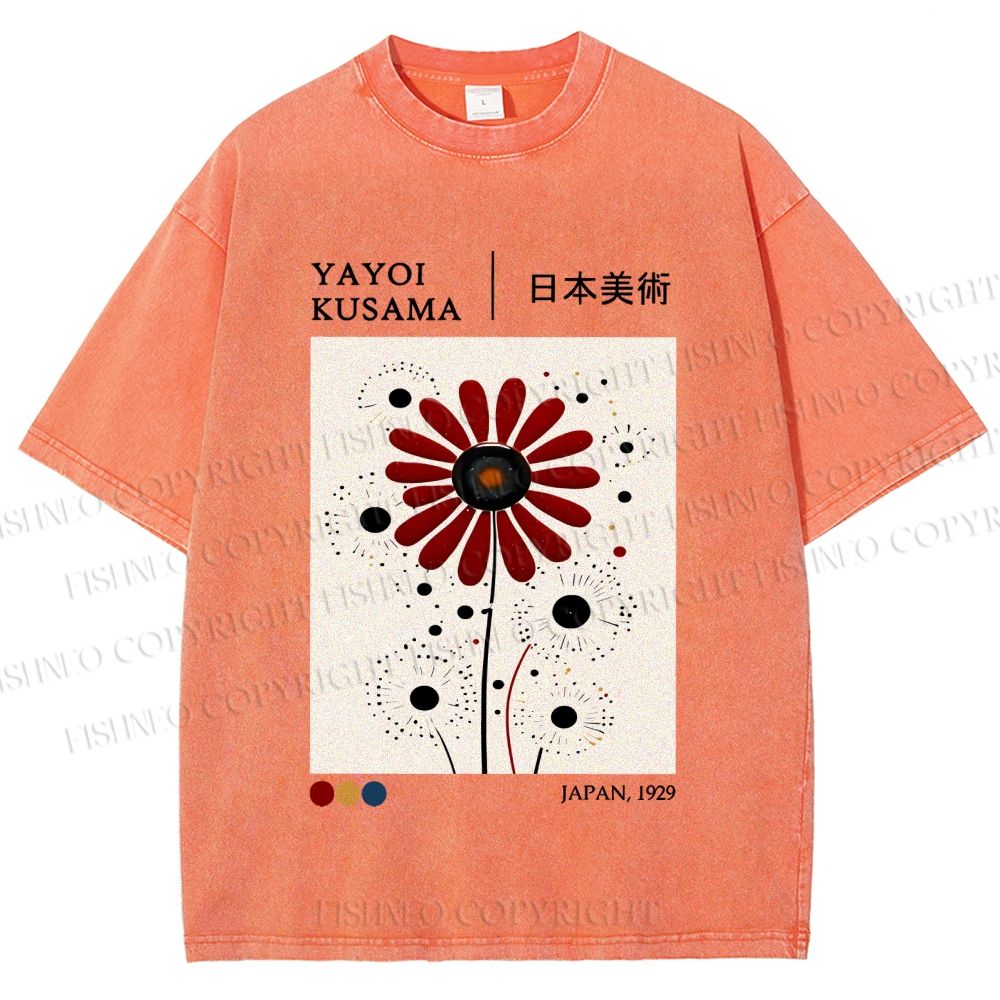 Unisex Yayoi Kusama Flower Printed Washed Tee