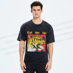 Unisex Eat Me Up Silly Tiger Printed Washed Tee