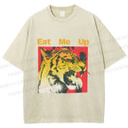 Unisex Eat Me Up Silly Tiger Printed Washed Tee