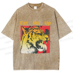 Unisex Eat Me Up Silly Tiger Printed Washed Tee