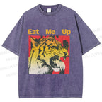 Unisex Eat Me Up Silly Tiger Printed Washed Tee
