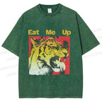 Unisex Eat Me Up Silly Tiger Printed Washed Tee