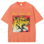 Unisex Eat Me Up Silly Tiger Printed Washed Tee