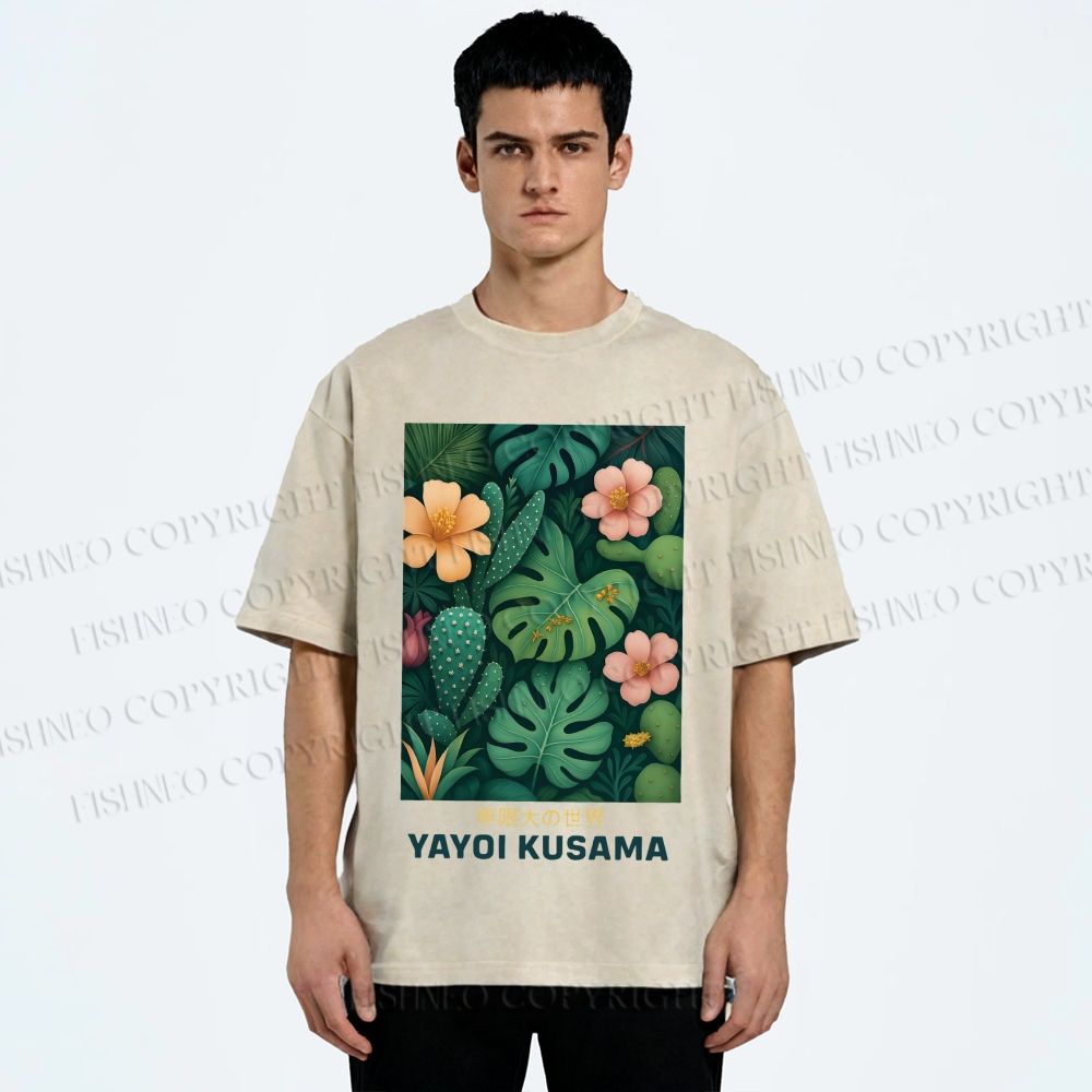 Unisex Yayoi Kusama Jungle Printed Washed Tee