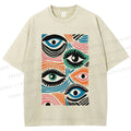 Unisex Geometric Abstract Eyes Printed Washed Tee