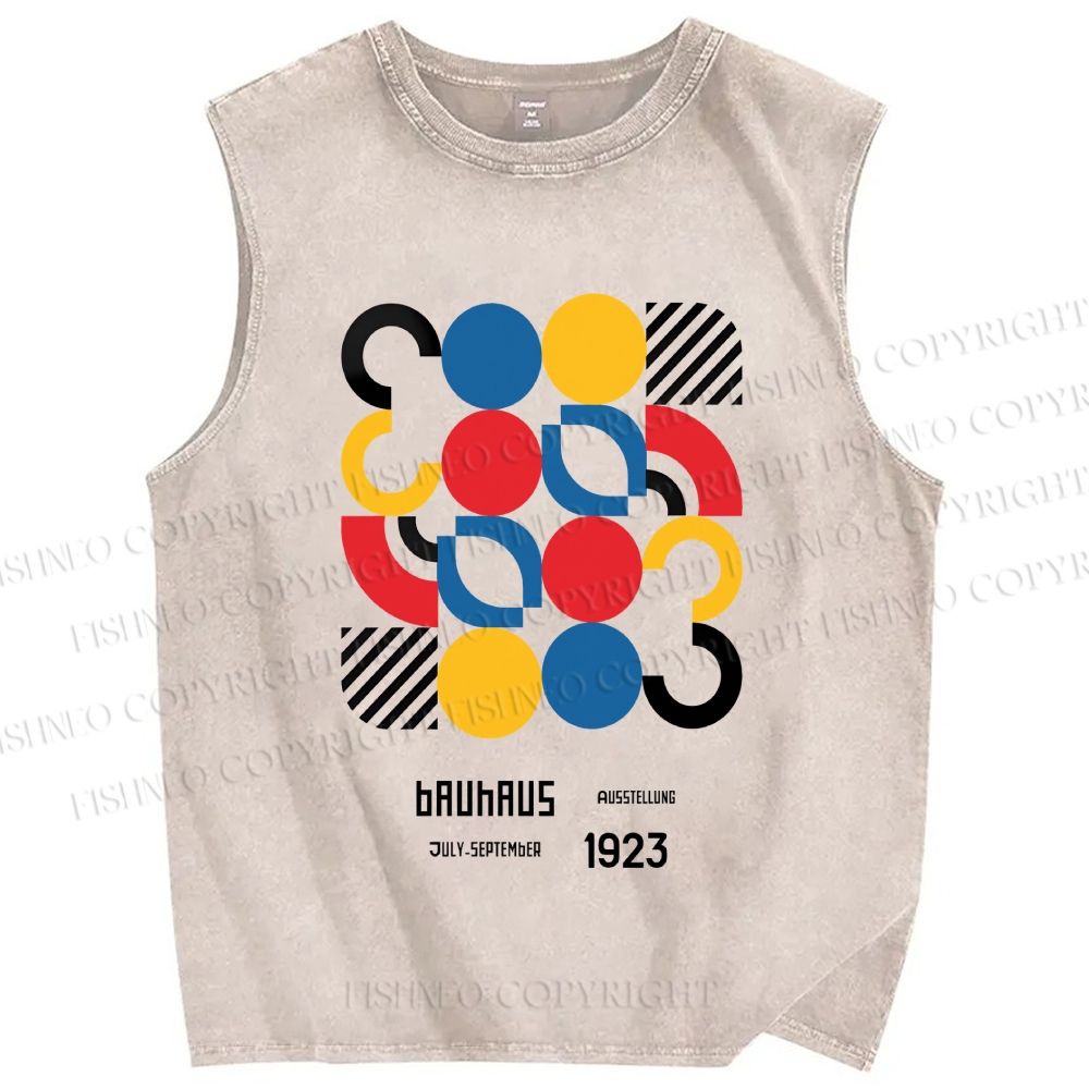 Unisex Bauhaus Geometry Printed Washed Tank Top