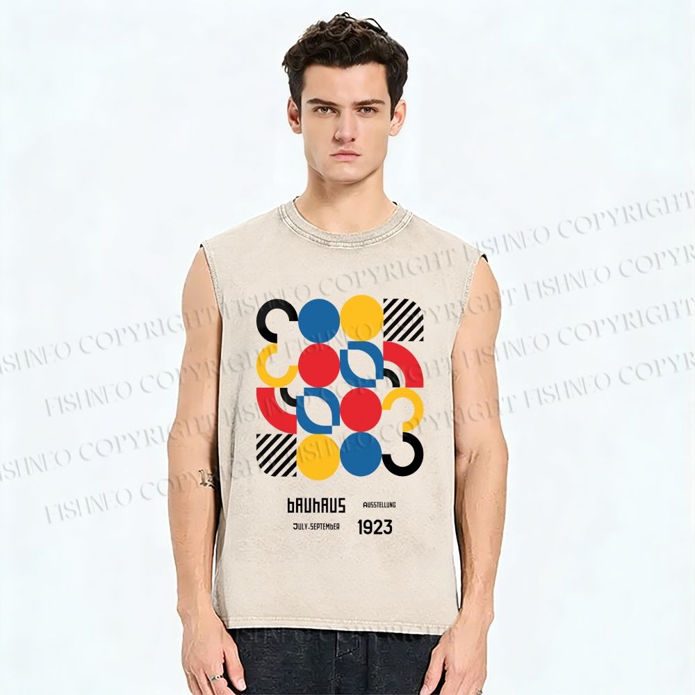 Unisex Bauhaus Geometry Printed Washed Tank Top
