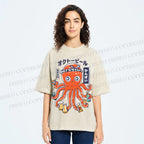Unisex Beer Octopus Printed Washed Tee