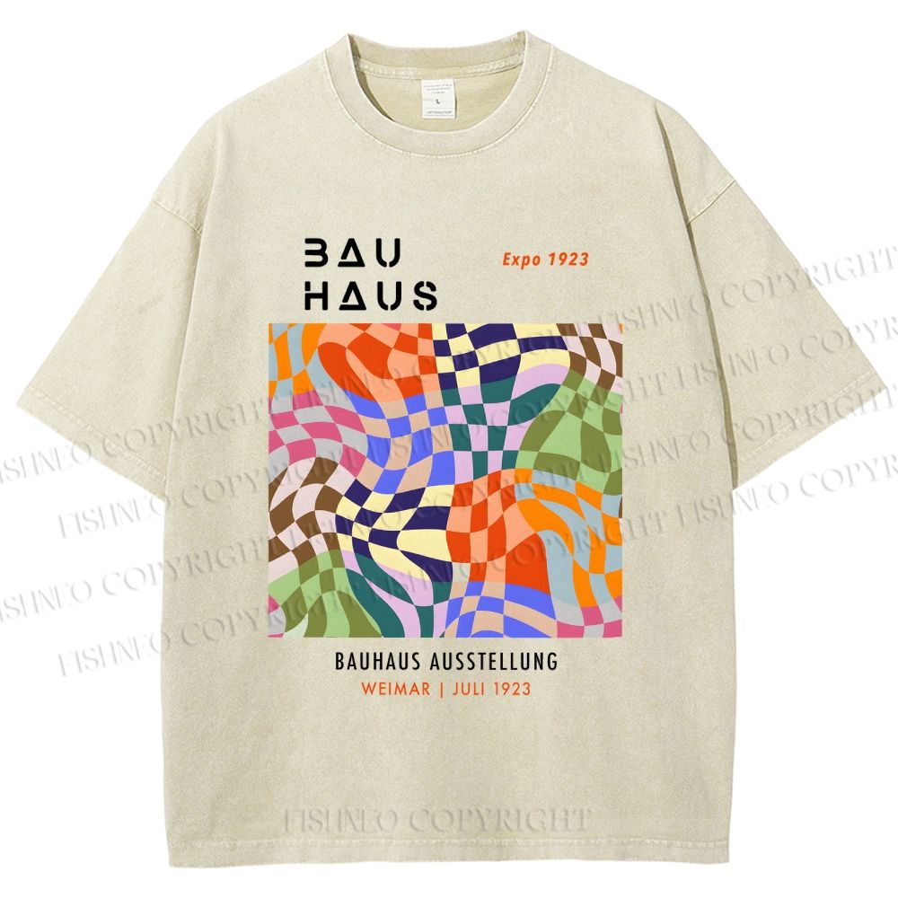 Unisex Bauhaus Geometric Square Printed Washed Tee