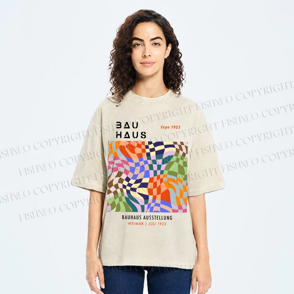 Unisex Bauhaus Geometric Square Printed Washed Tee