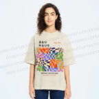 Unisex Bauhaus Geometric Square Printed Washed Tee