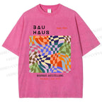 Unisex Bauhaus Geometric Square Printed Washed Tee