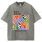 Unisex Bauhaus Geometric Square Printed Washed Tee