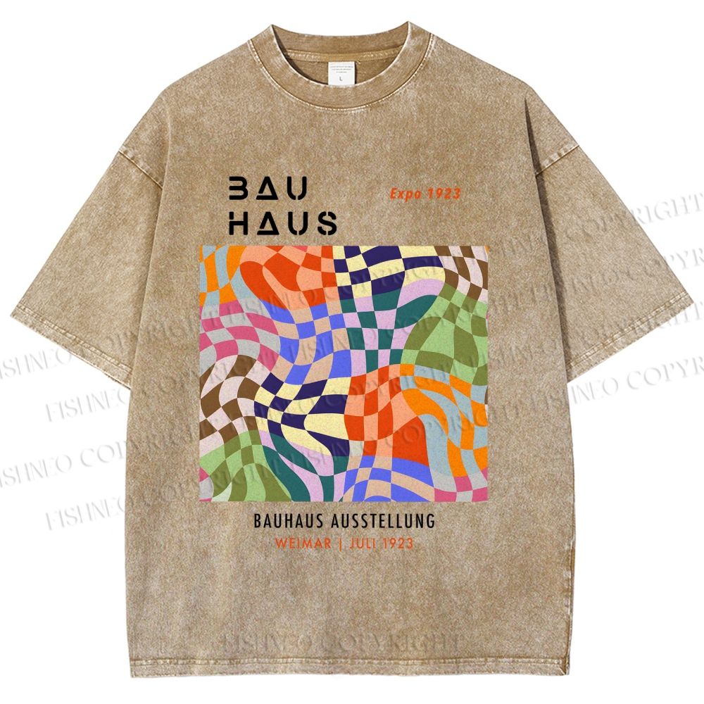 Unisex Bauhaus Geometric Square Printed Washed Tee