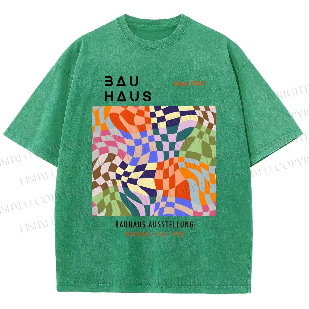 Unisex Bauhaus Geometric Square Printed Washed Tee