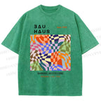 Unisex Bauhaus Geometric Square Printed Washed Tee