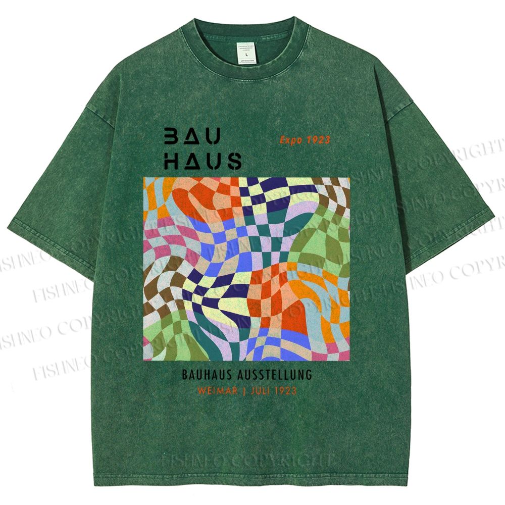 Unisex Bauhaus Geometric Square Printed Washed Tee