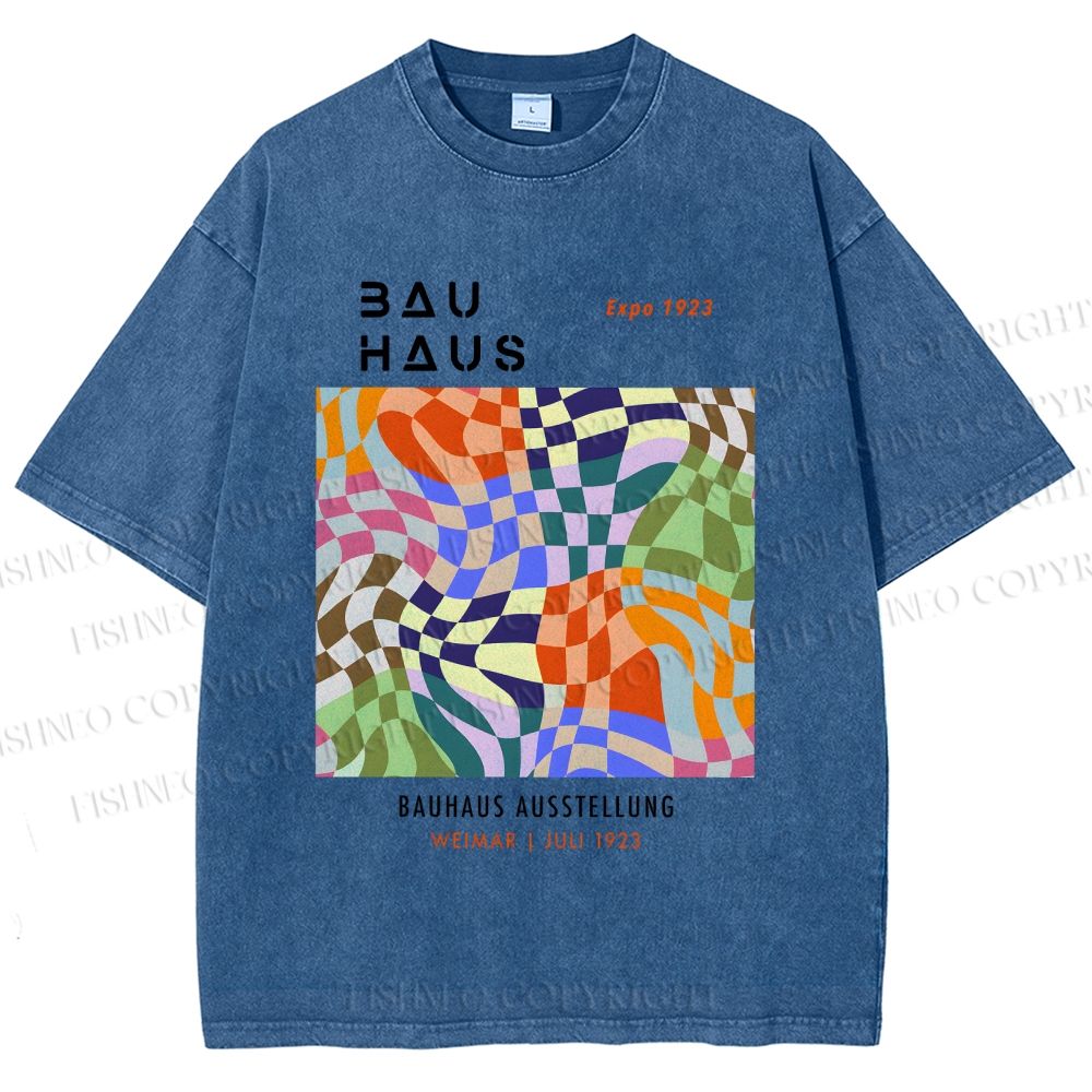 Unisex Bauhaus Geometric Square Printed Washed Tee