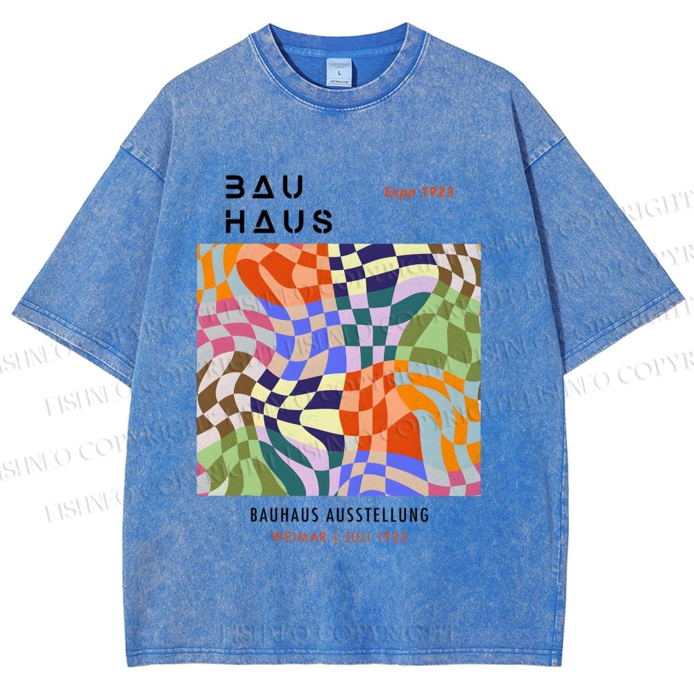 Unisex Bauhaus Geometric Square Printed Washed Tee