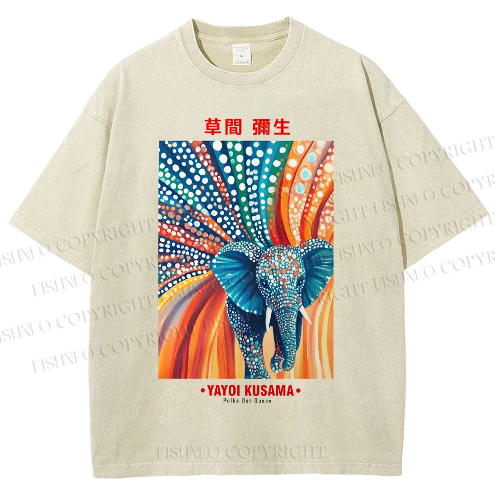Unisex Yayoi Kusama Polka Dot Elephant Printed Washed Tee