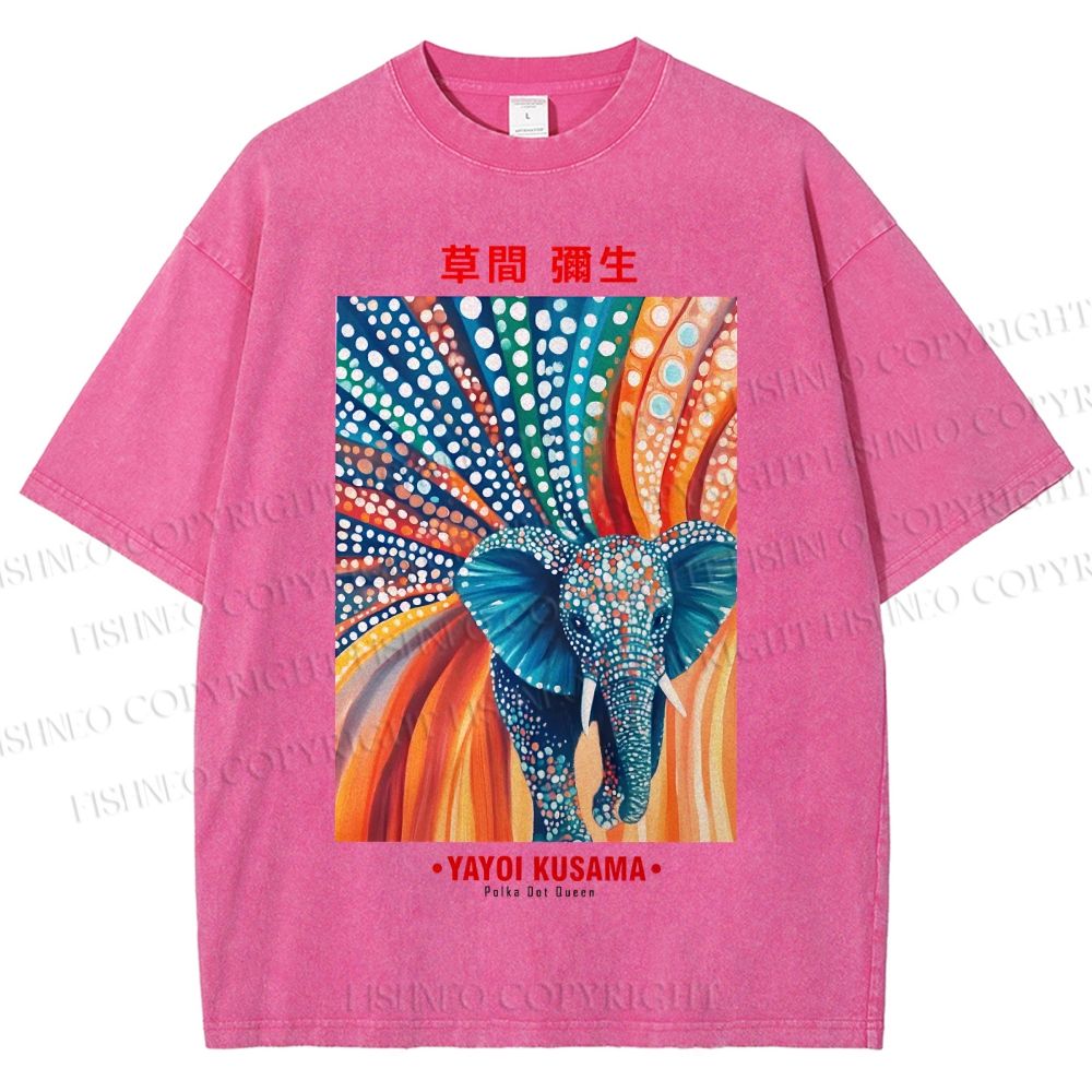 Unisex Yayoi Kusama Polka Dot Elephant Printed Washed Tee
