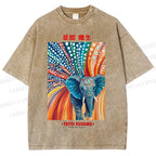 Unisex Yayoi Kusama Polka Dot Elephant Printed Washed Tee