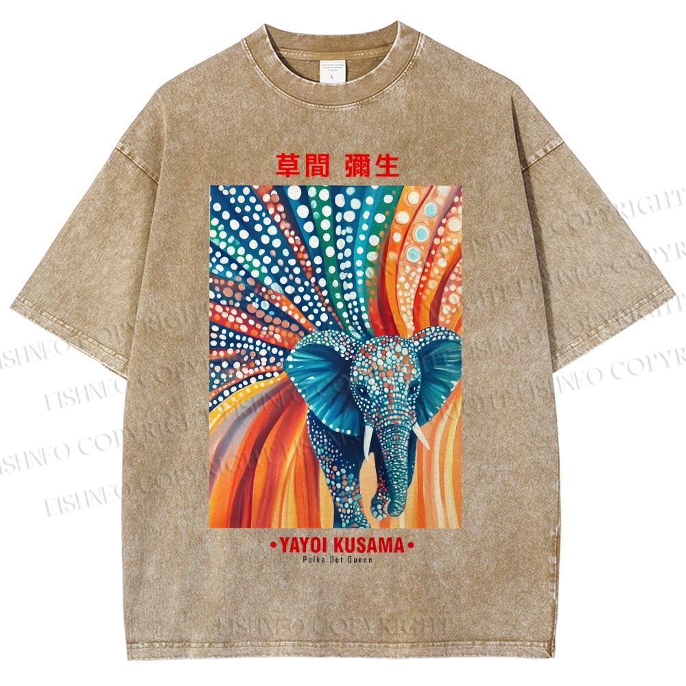Unisex Yayoi Kusama Polka Dot Elephant Printed Washed Tee