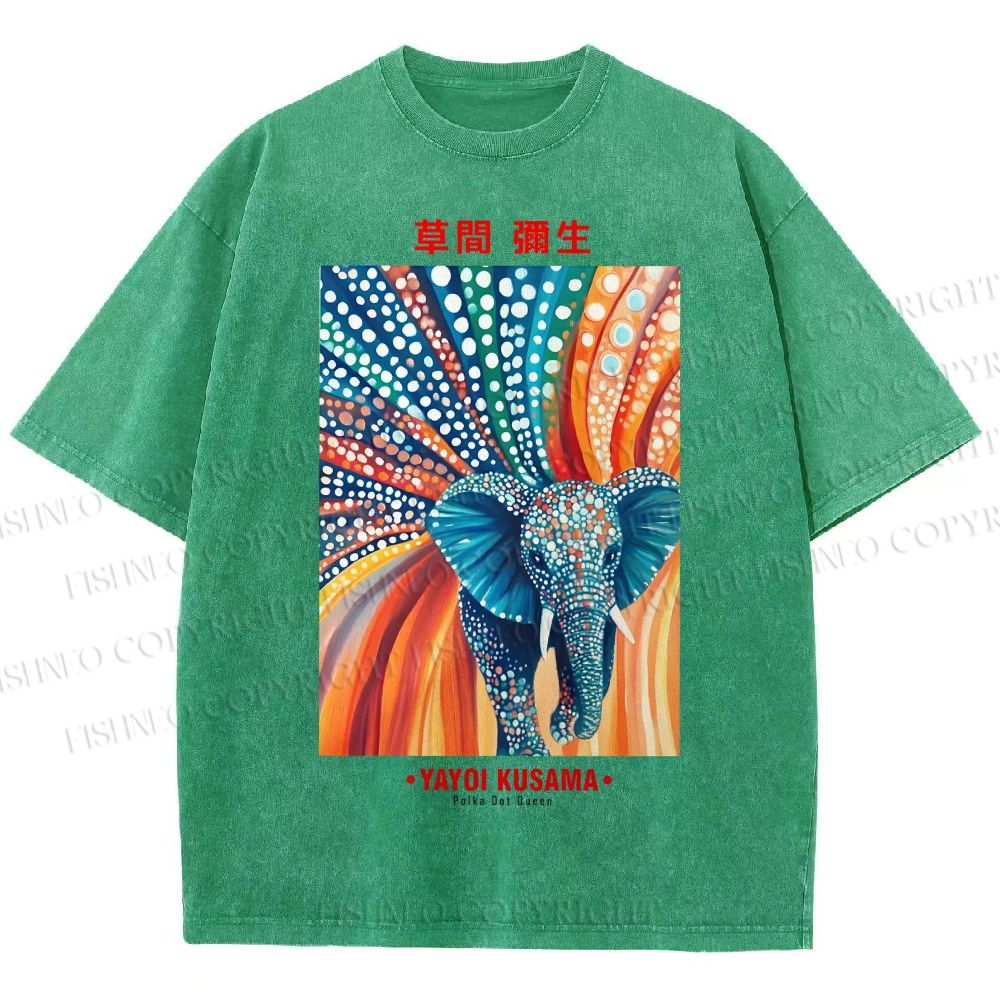Unisex Yayoi Kusama Polka Dot Elephant Printed Washed Tee