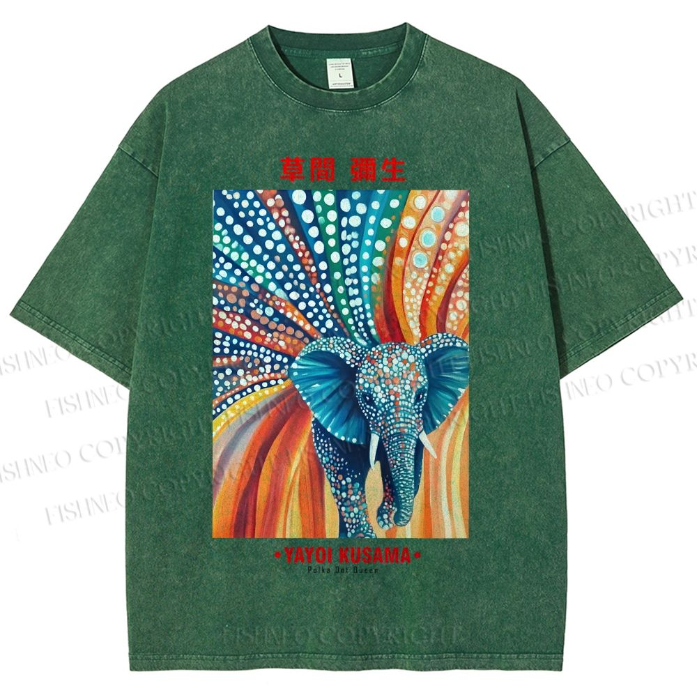 Unisex Yayoi Kusama Polka Dot Elephant Printed Washed Tee