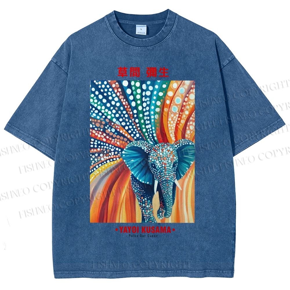 Unisex Yayoi Kusama Polka Dot Elephant Printed Washed Tee